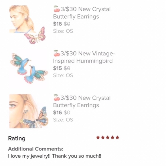 🔆3/$30 New Crystal Butterfly Earrings - Picture 6 of 6